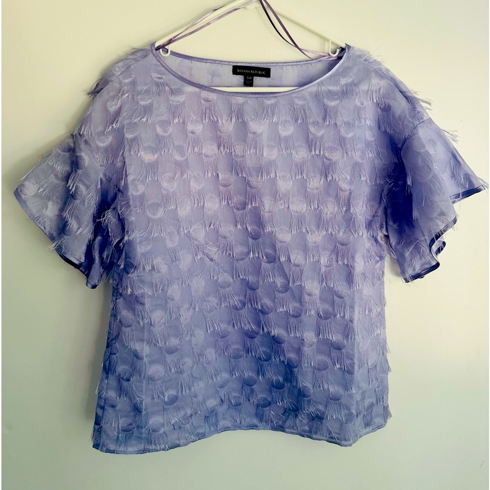 NWT Banana Republic Periwinkle Purple Fringe Sheer Top Small